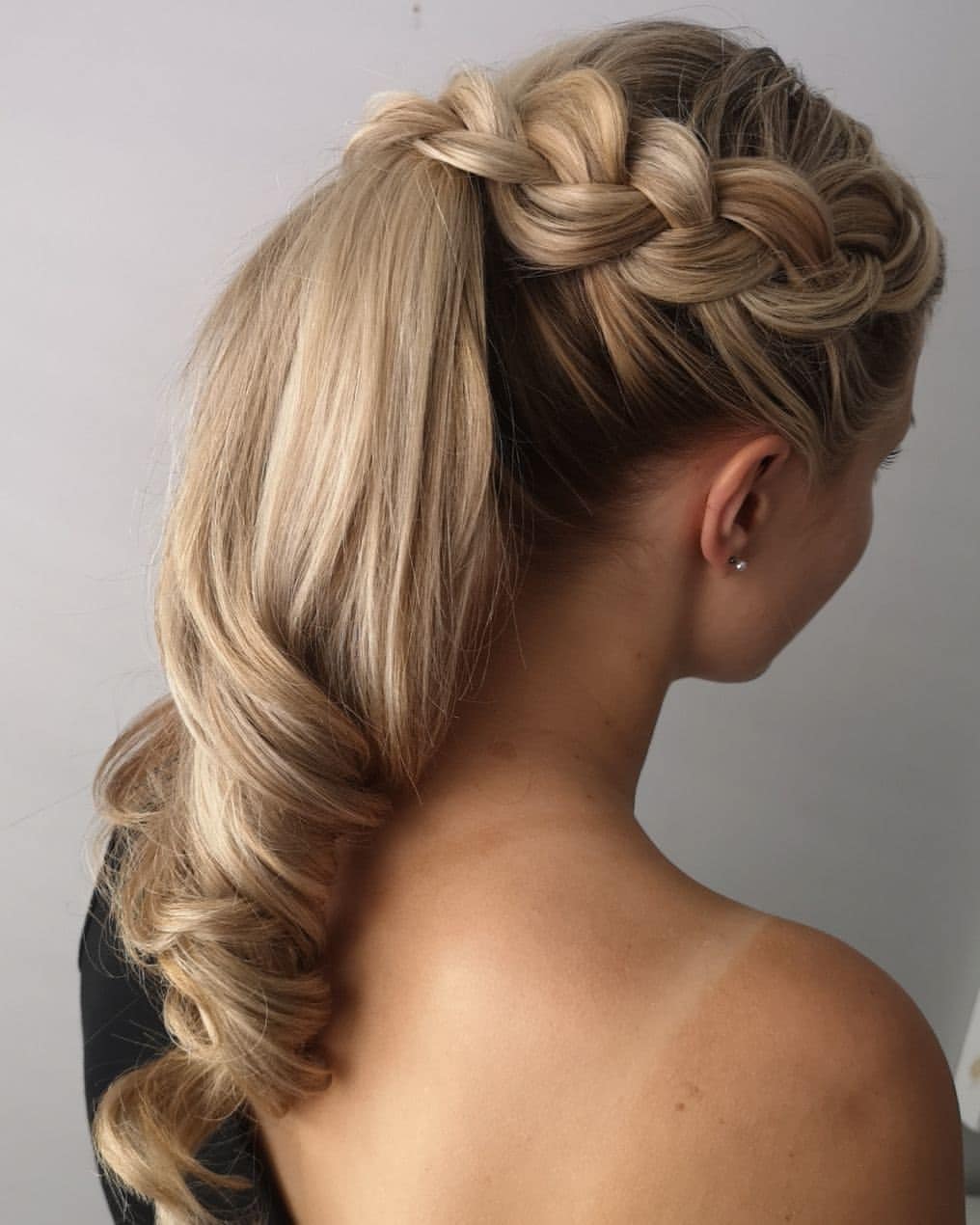 Braided Crown Ponytail With Glamorous Curls