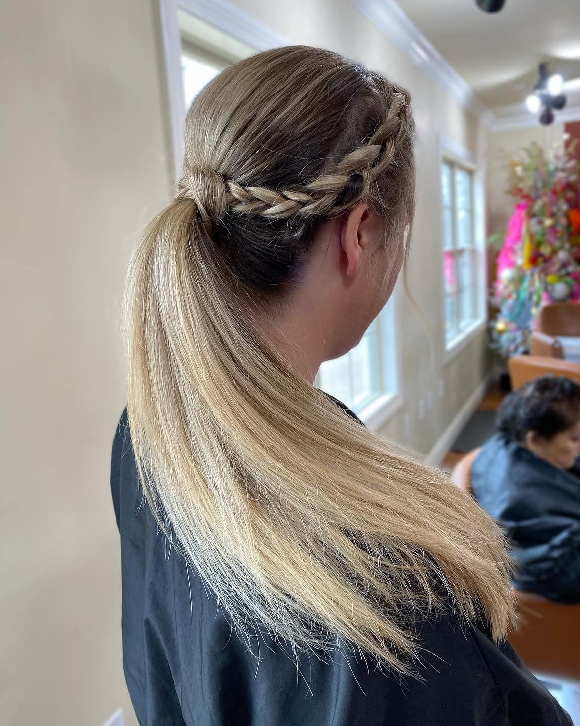 Braided Crown Ponytail With Honey Blonde Highlights