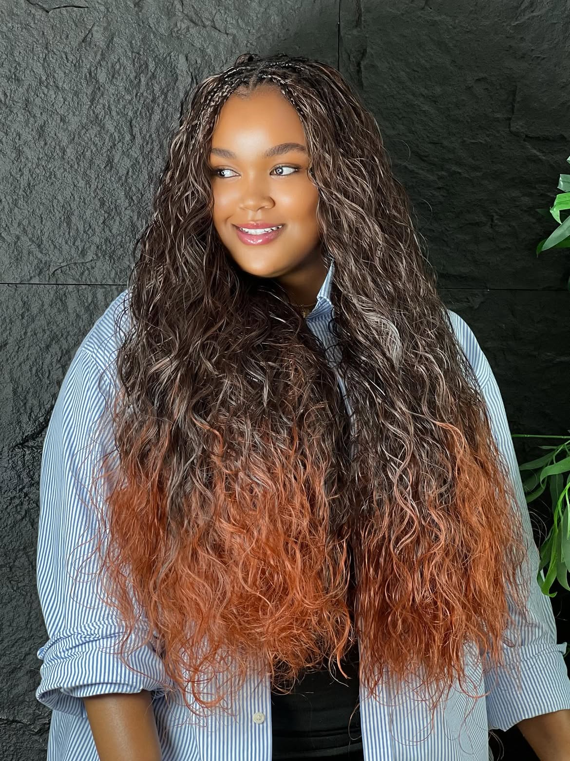 Braided Crown With Fiery Ombre Waves