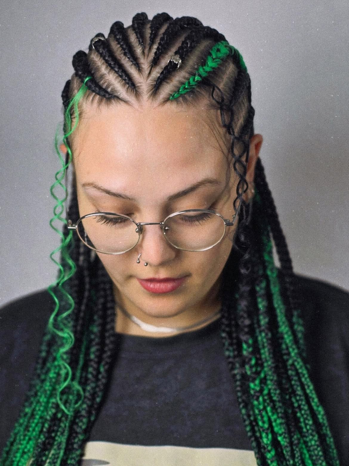 Braided Hair With Neon Green Accents