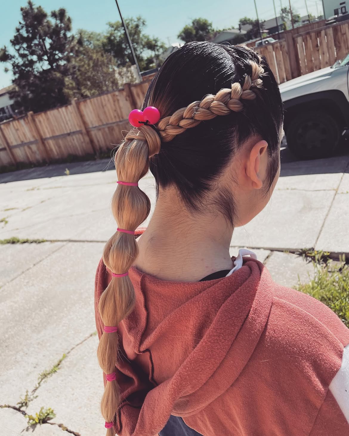 Braided Headband With Bubble Ponytail And Heart Clip