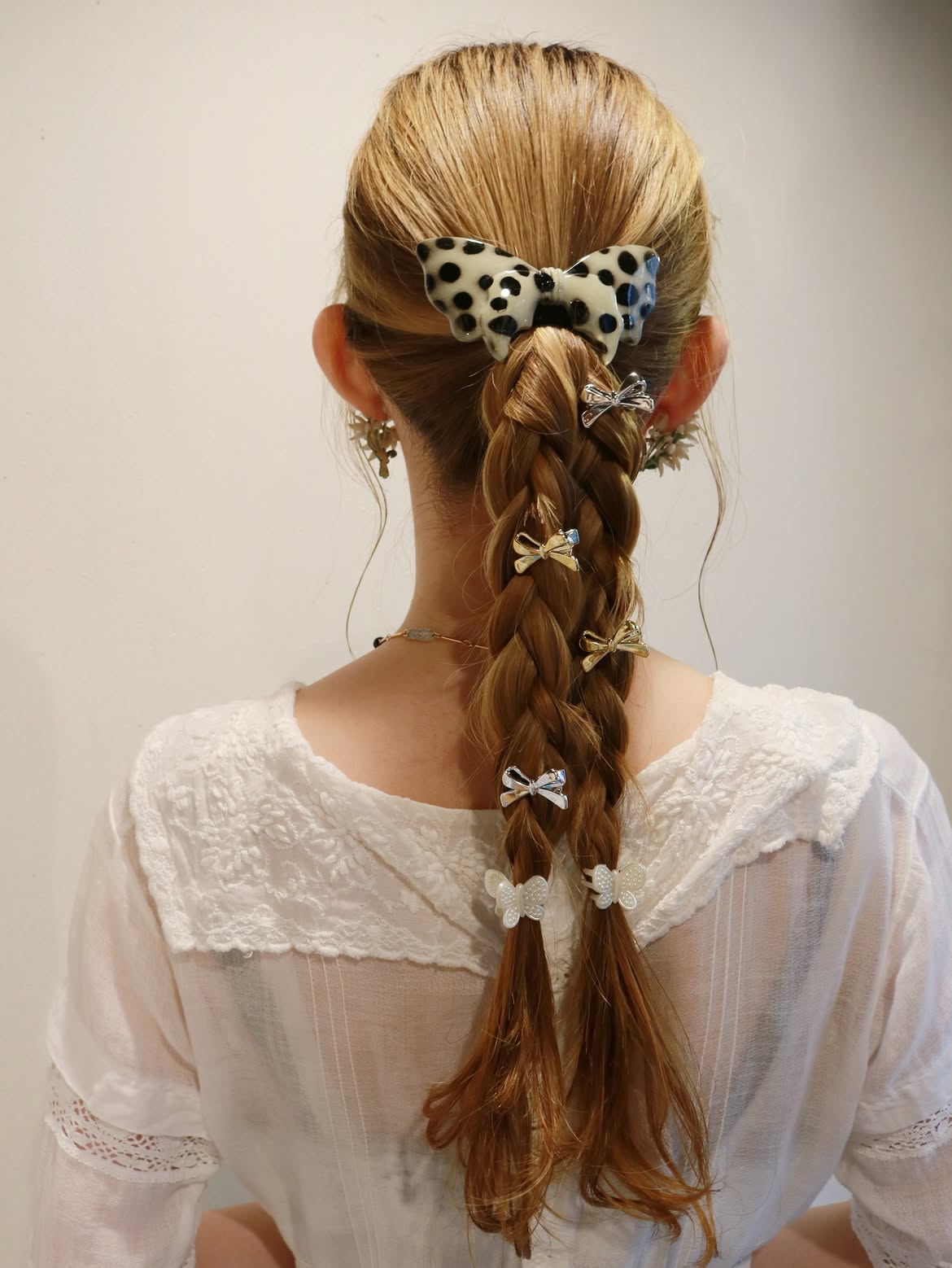 Braided Ponytail With Mixed Bow Hair Accessories