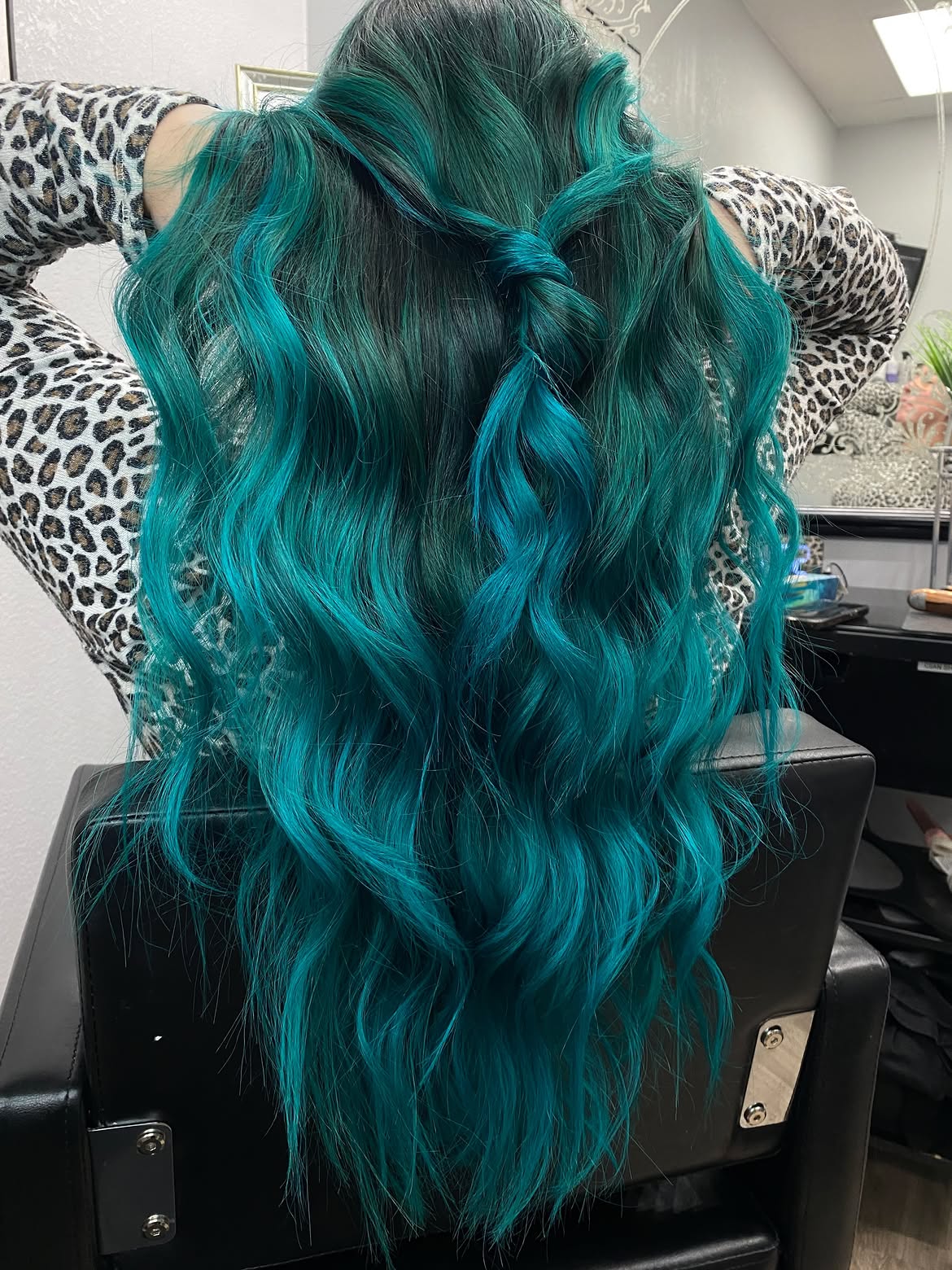 Braided Teal Waves With Dark Roots