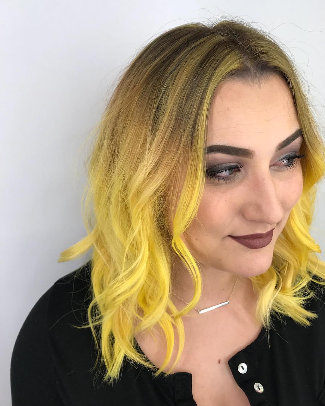 Bright Yellow Ombre On Wavy Lob