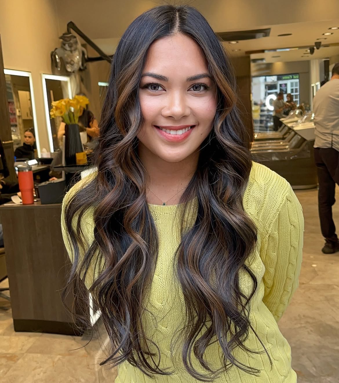 Brunette Waves With Subtle Caramel Lowlights