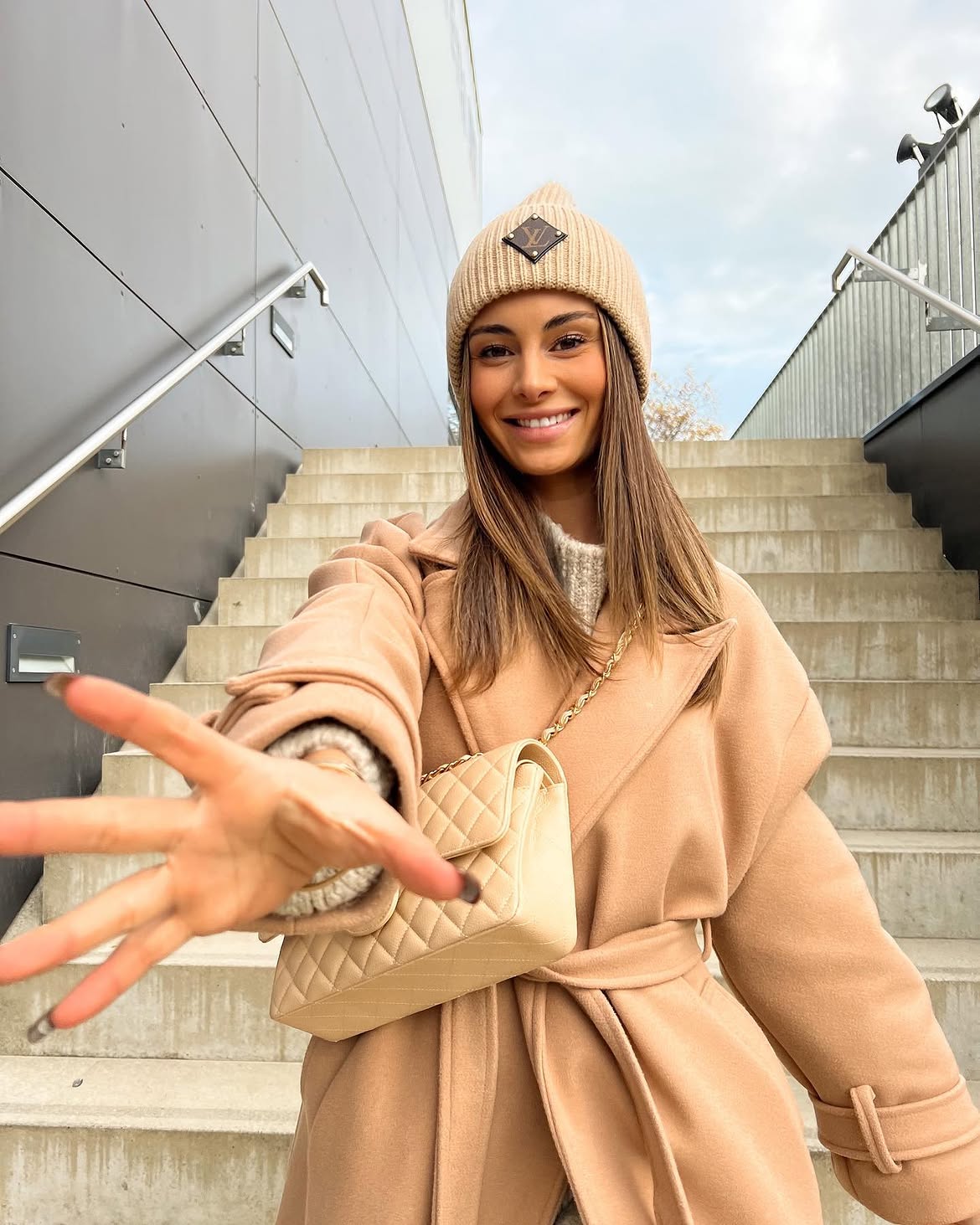 Camel Trench And Ribbed Beanie Winter Look