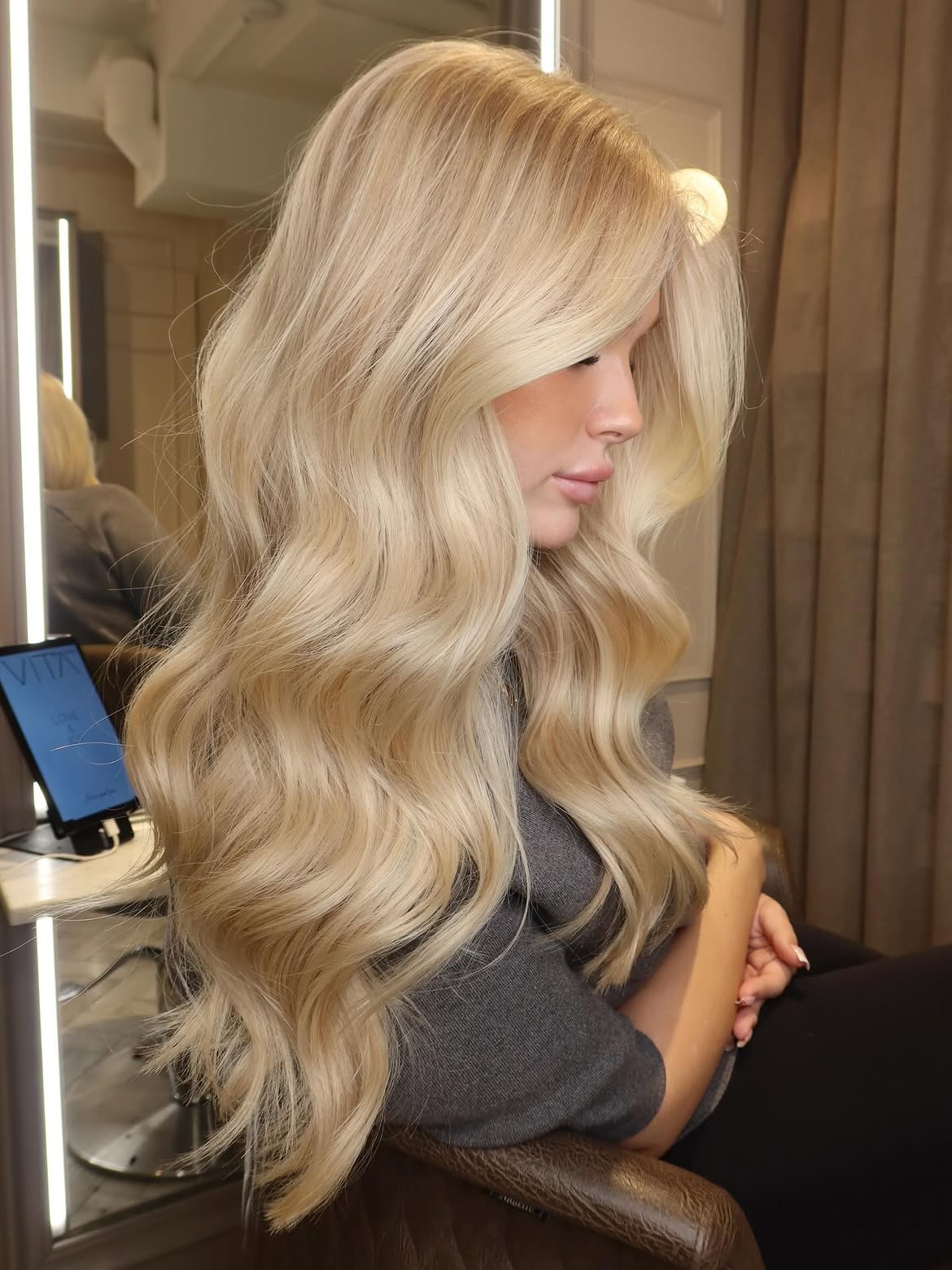 Champagne Blonde Waves With Face Framing Layers