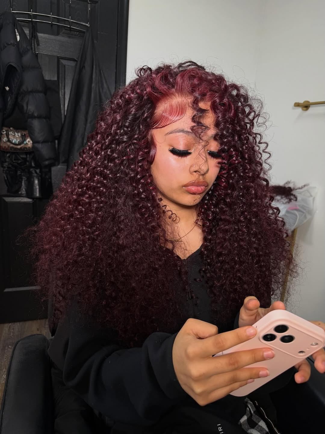 Cherry Cola Curls With Honey Blonde Edge Accent