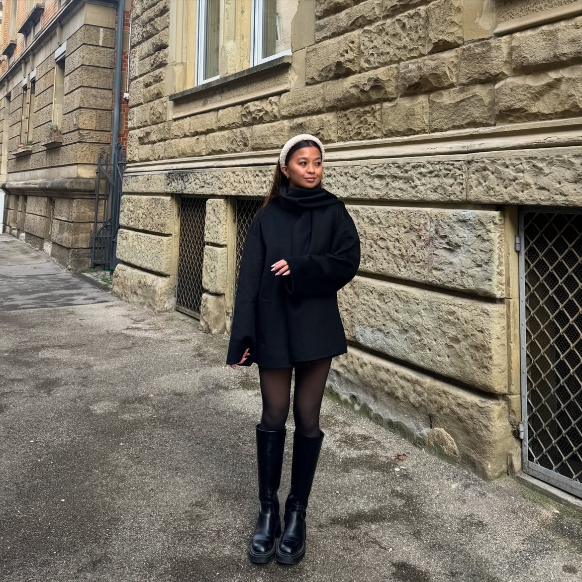Chic Black Ensemble With Knee-High Boots