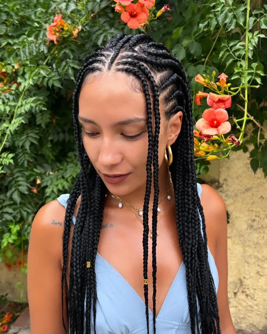 Chic Box Braids With Gold Accents