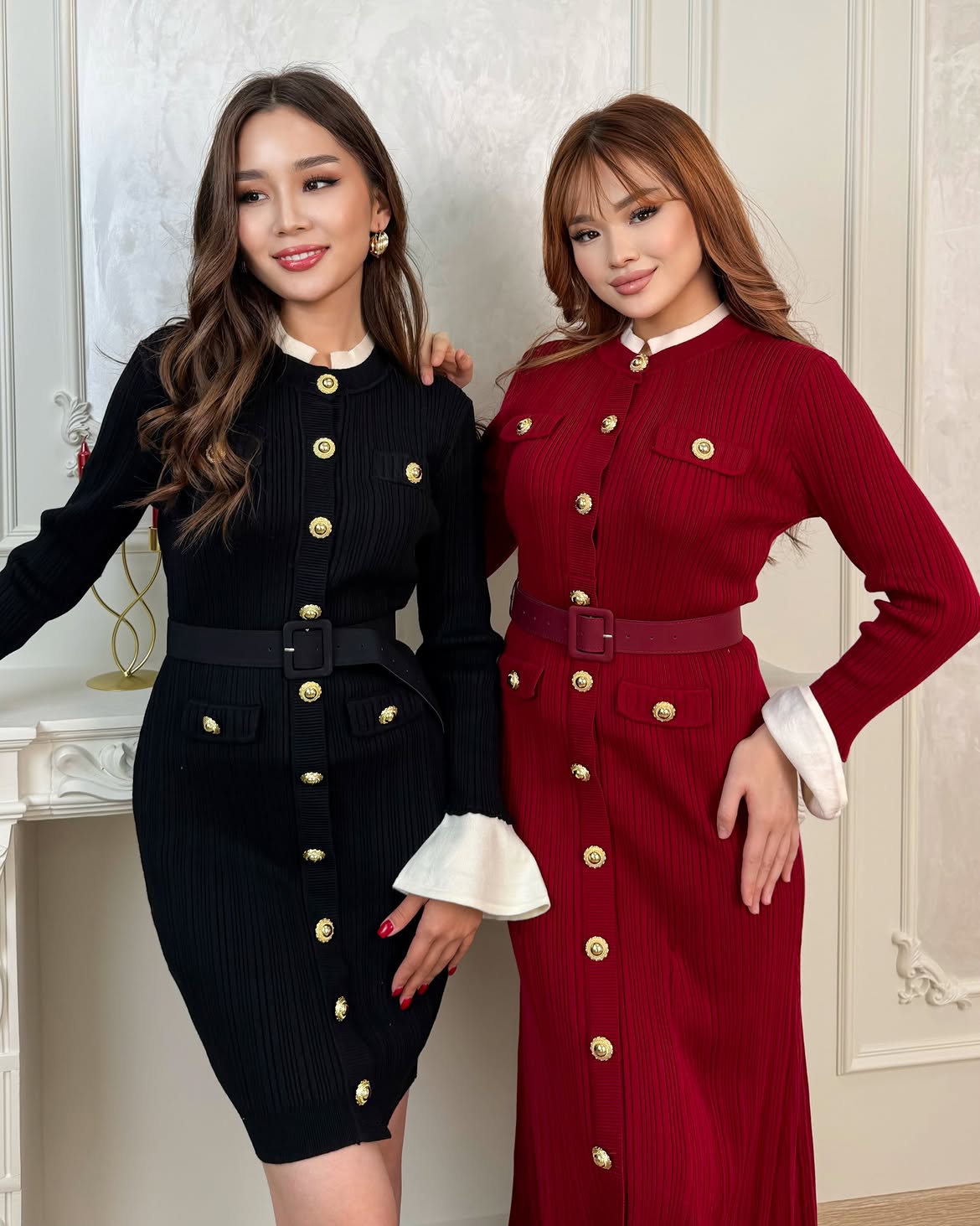 Chic Button-Front Knit Dress With Statement Buttons