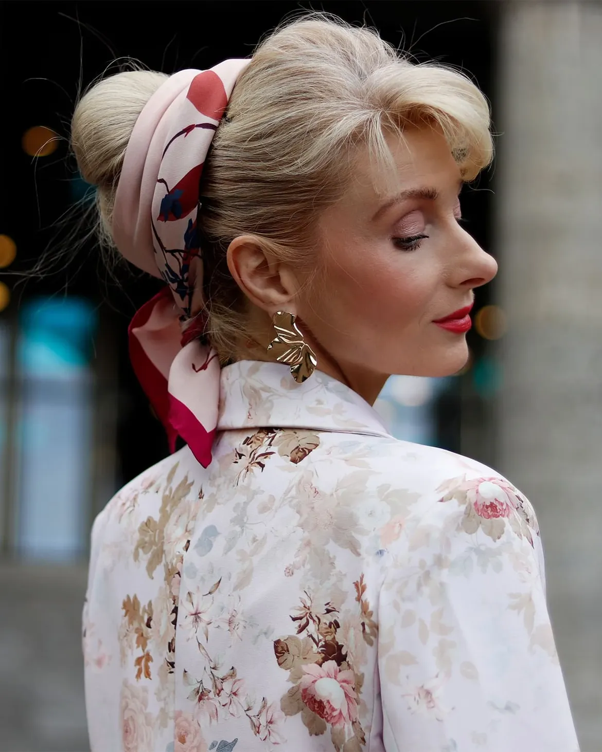 Chic Low Bun With Vintage Silk Scarf