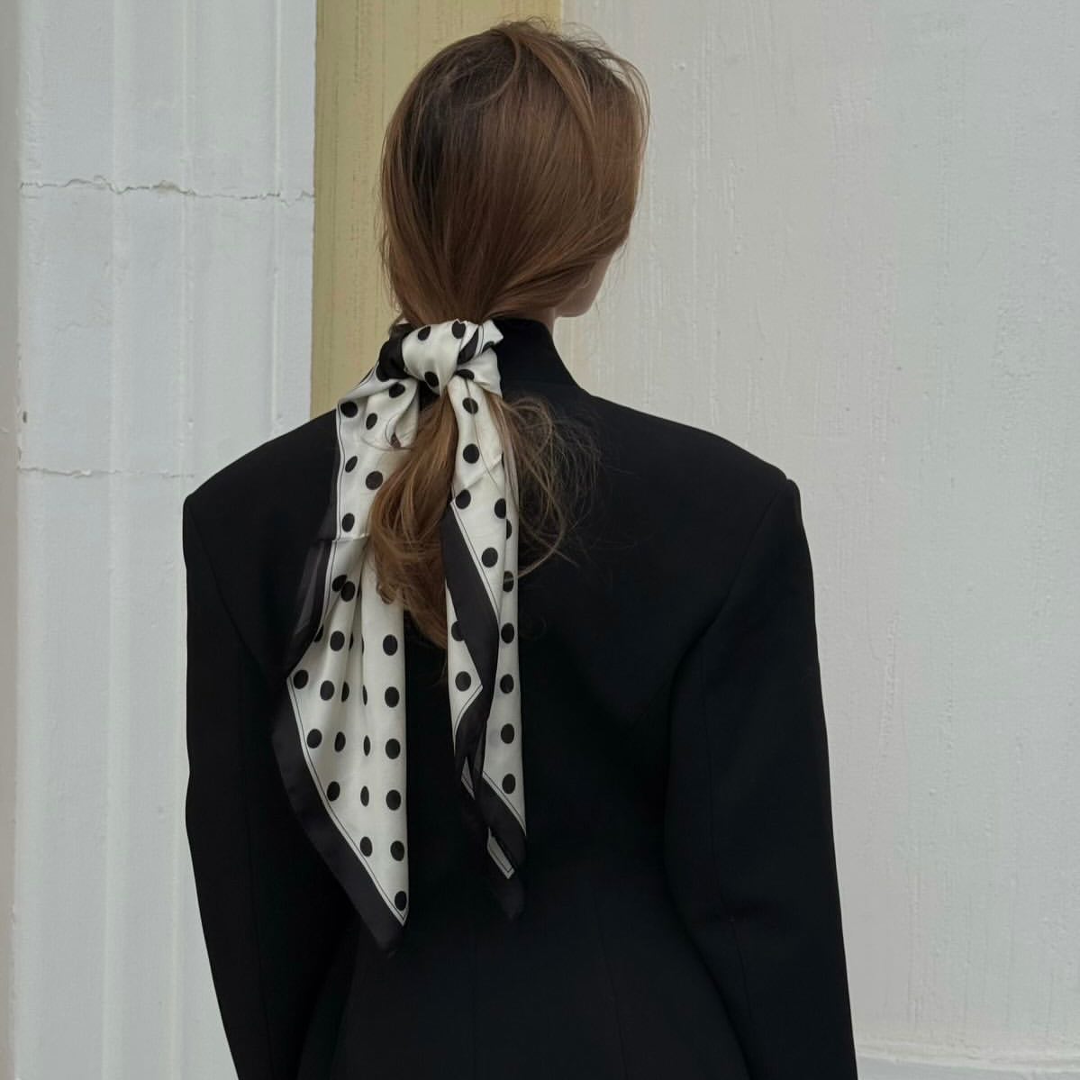Chic Polka Dot Scarf Tied Low Ponytail