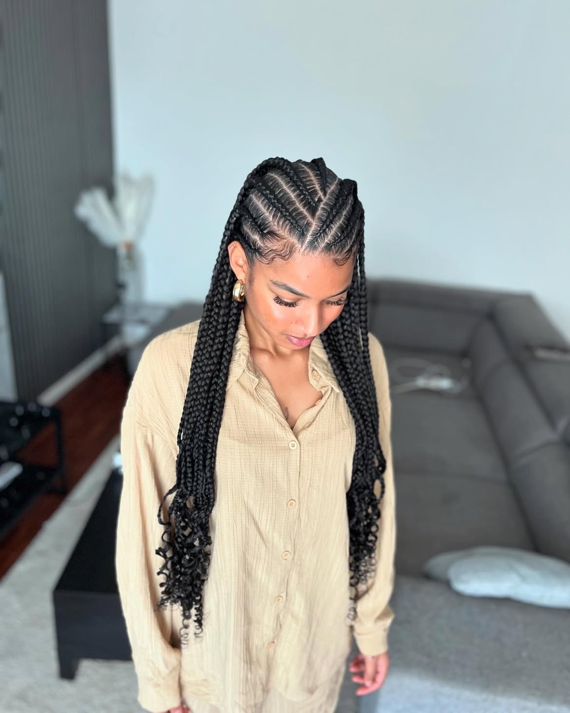 Chic V-Part Cornrow Braids With Curly Ends