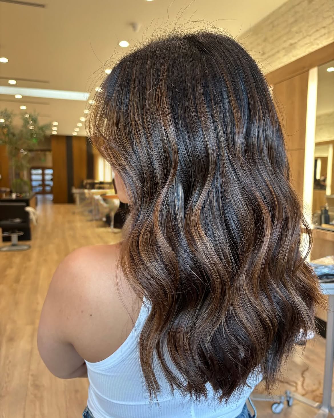 Chocolate Balayage With Soft Waves For Medium Hair