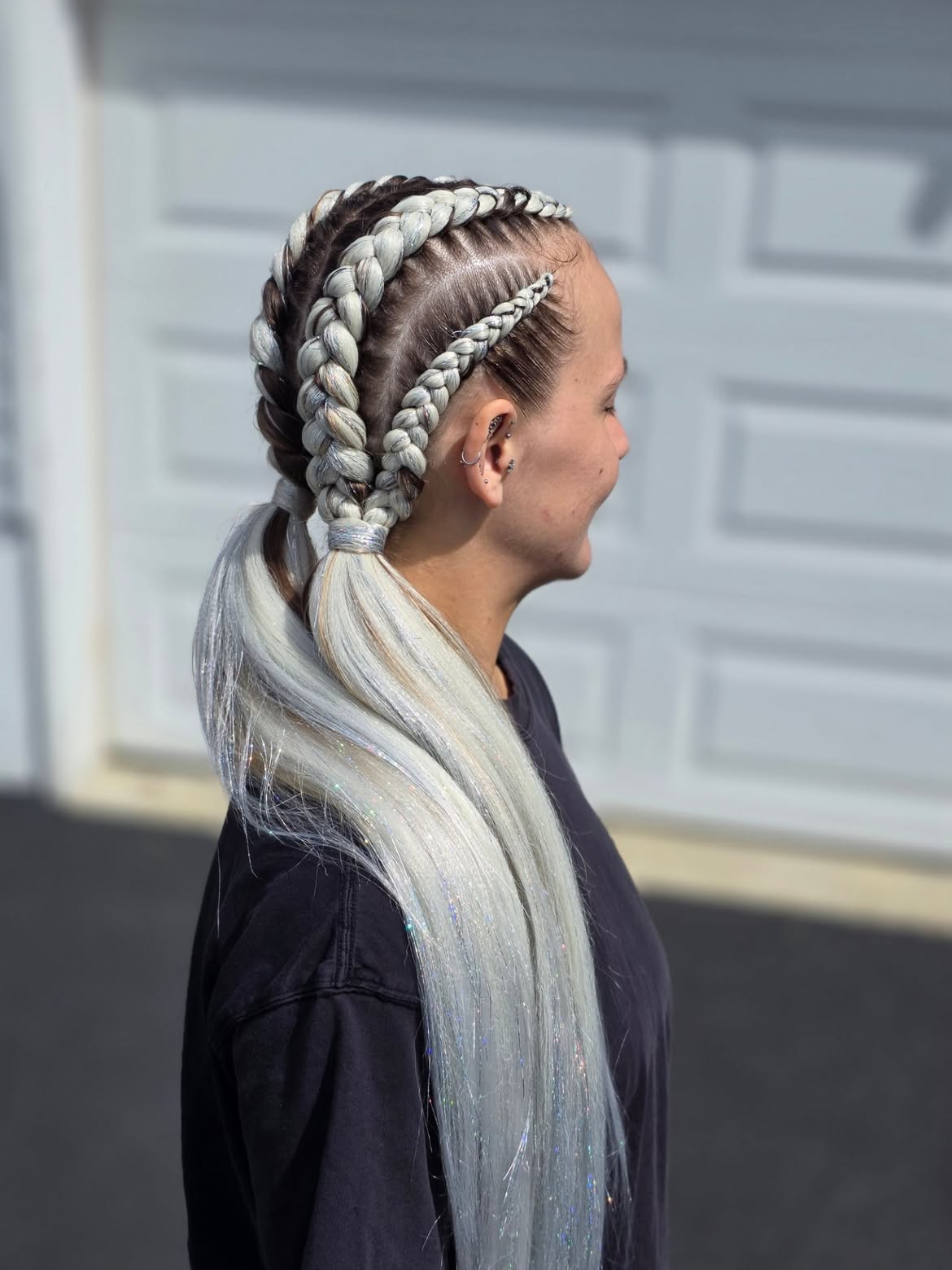 Chunky Braids with Silver Tinsel Strands