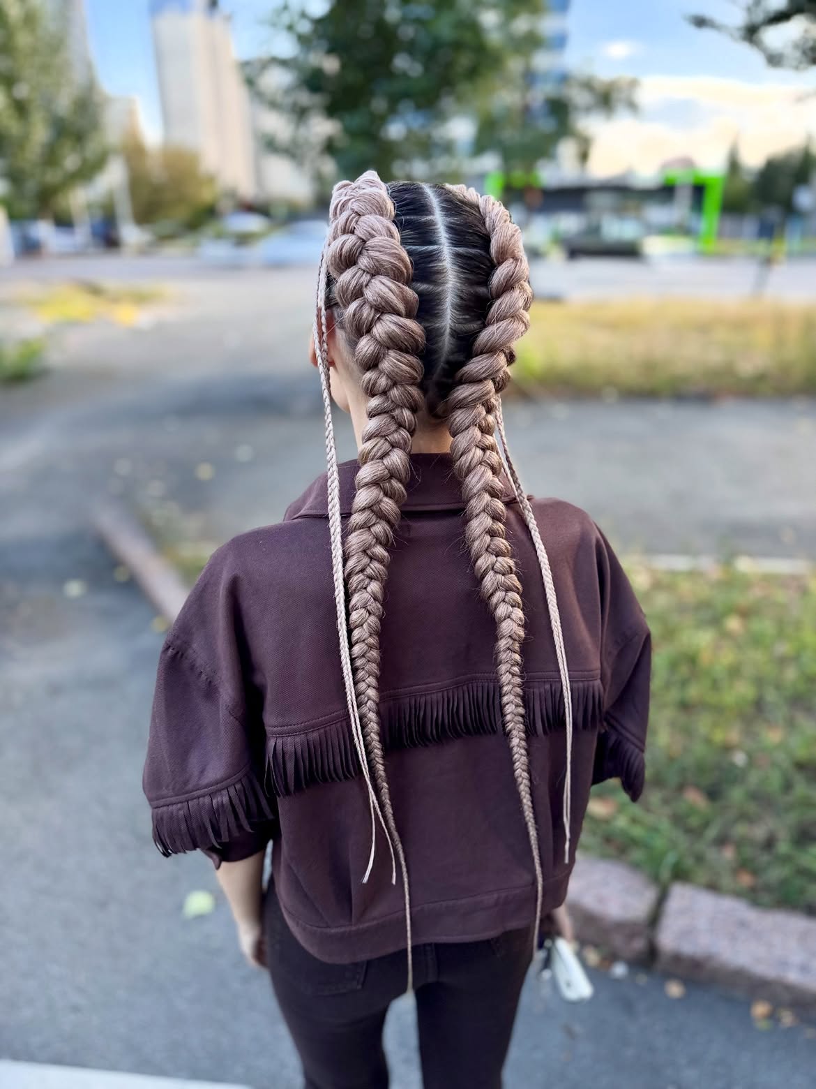Chunky Double Dutch Braids With Ash Blonde Highlights