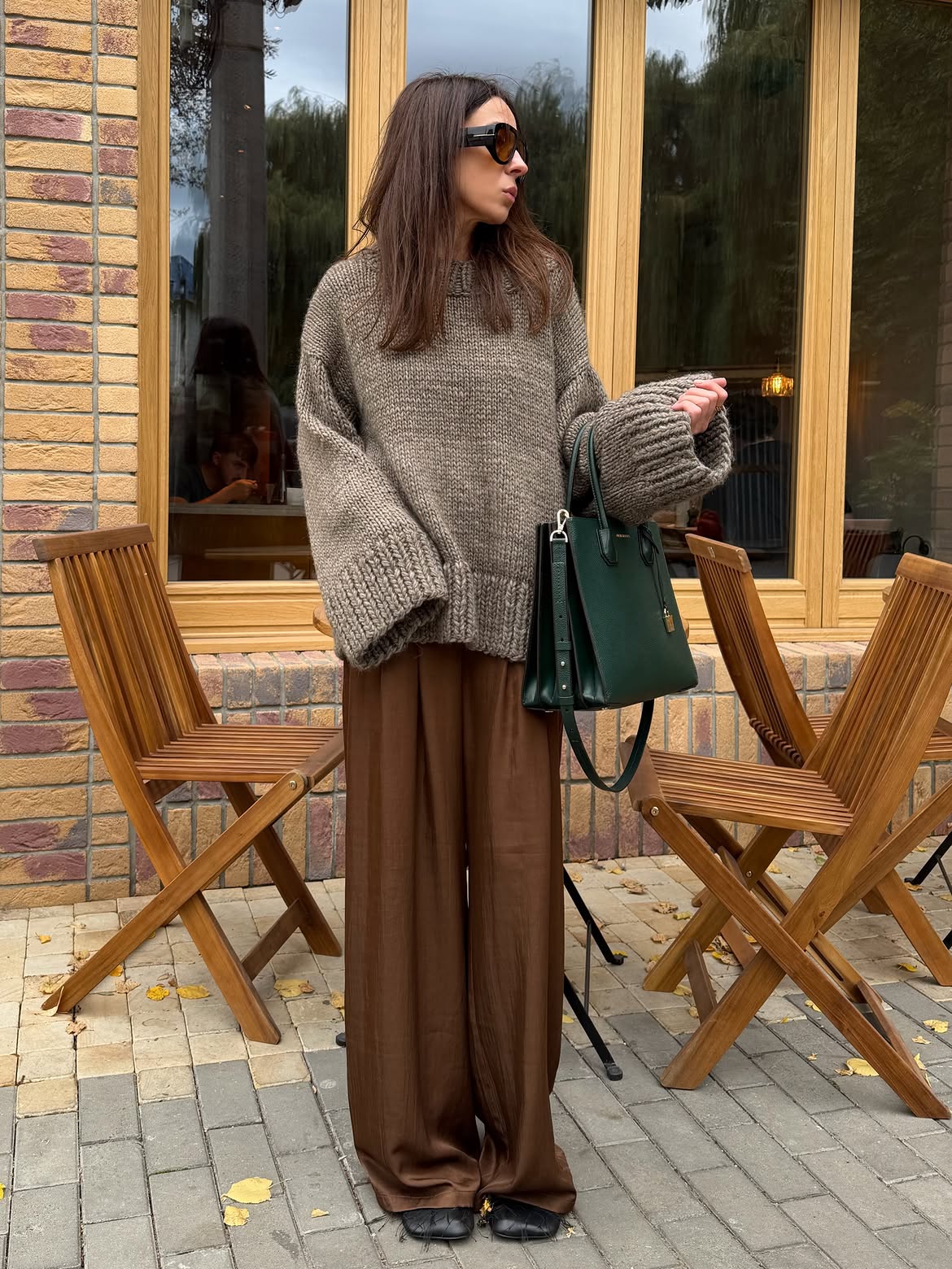 Chunky Knit Sweater And Silk Trousers
