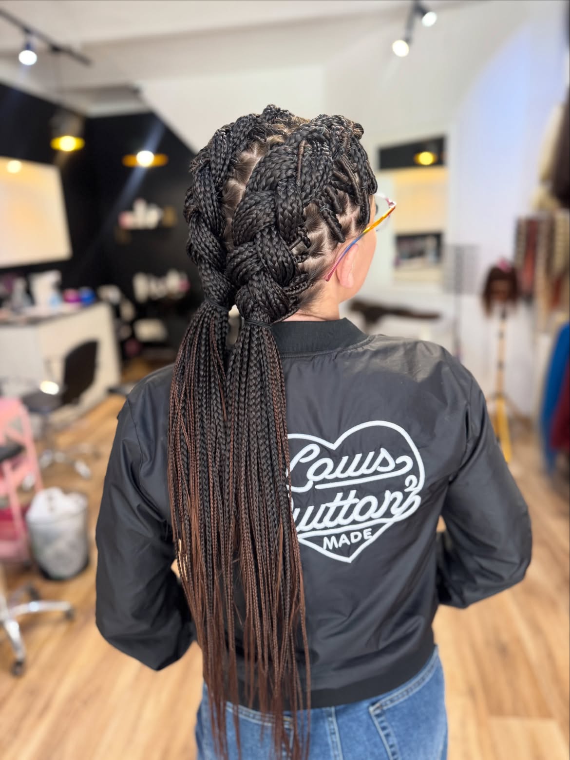 Chunky Two-Tone Box Braids Into Ponytail
