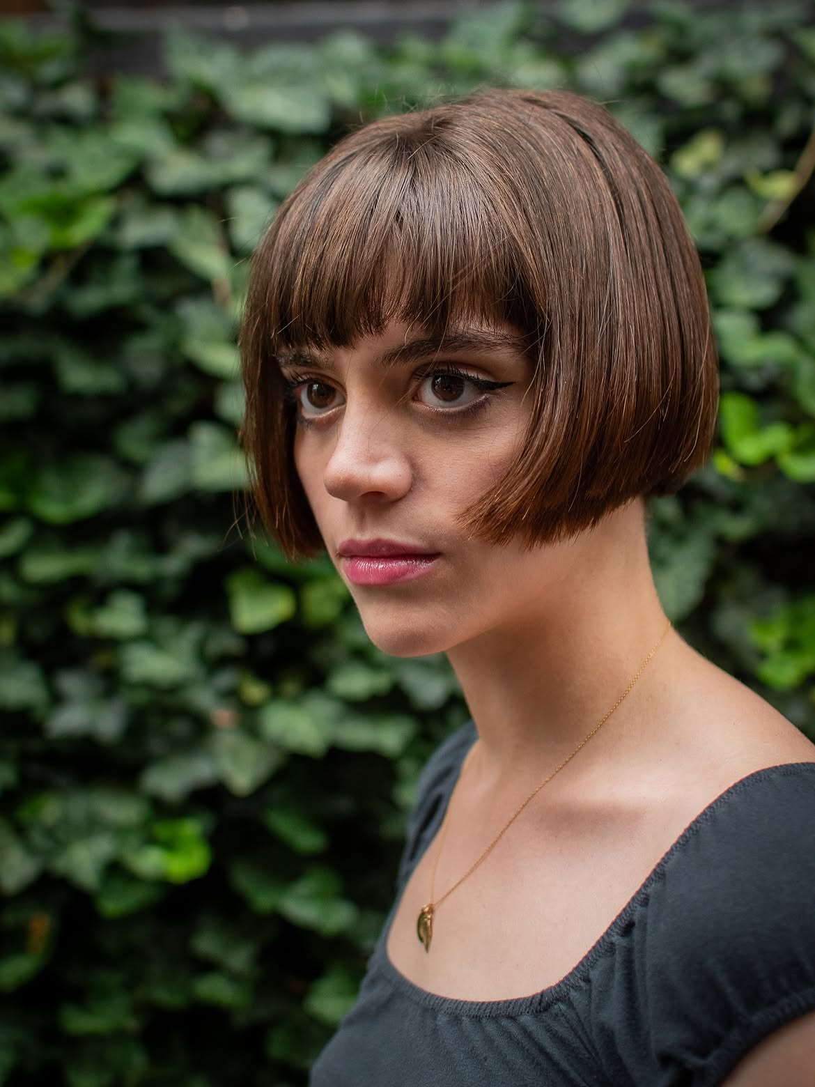 Classic French Bob With Blunt Brow Grazing Fringe
