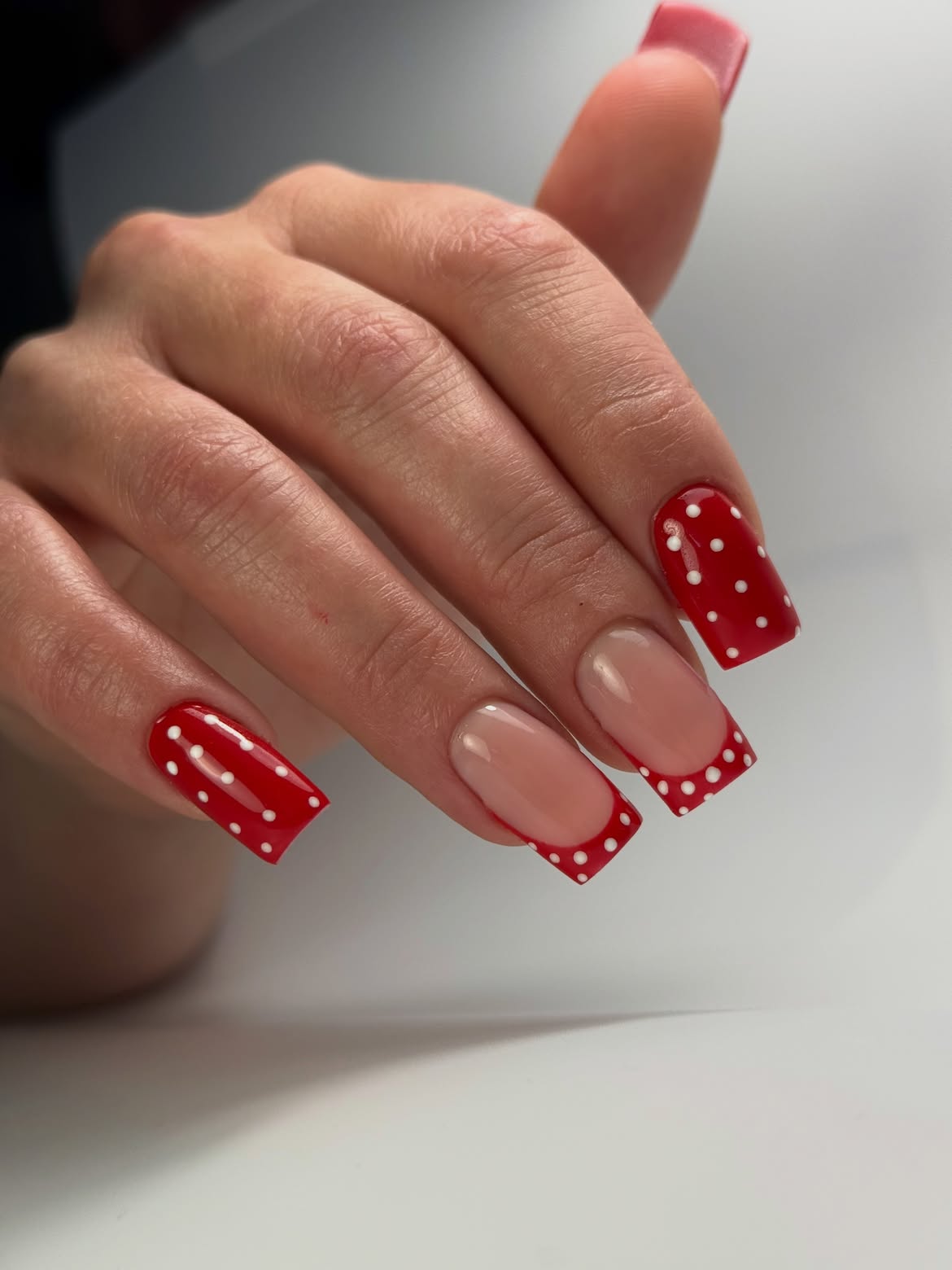 Classic Red Polka Dot French Tip Nails