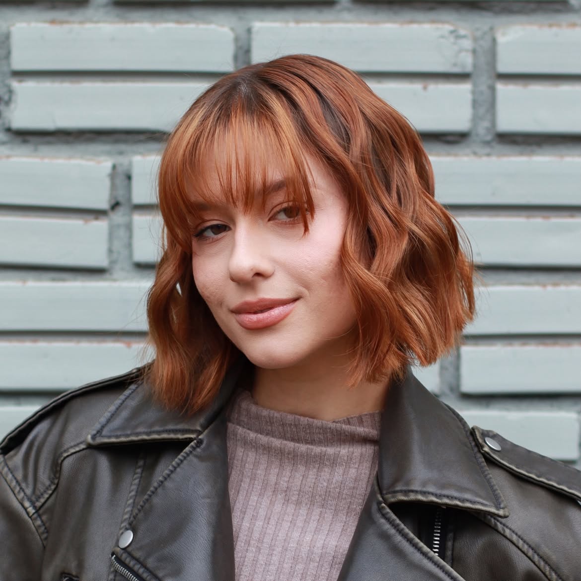 Copper Bob With Tousled Waves And Wispy Bangs