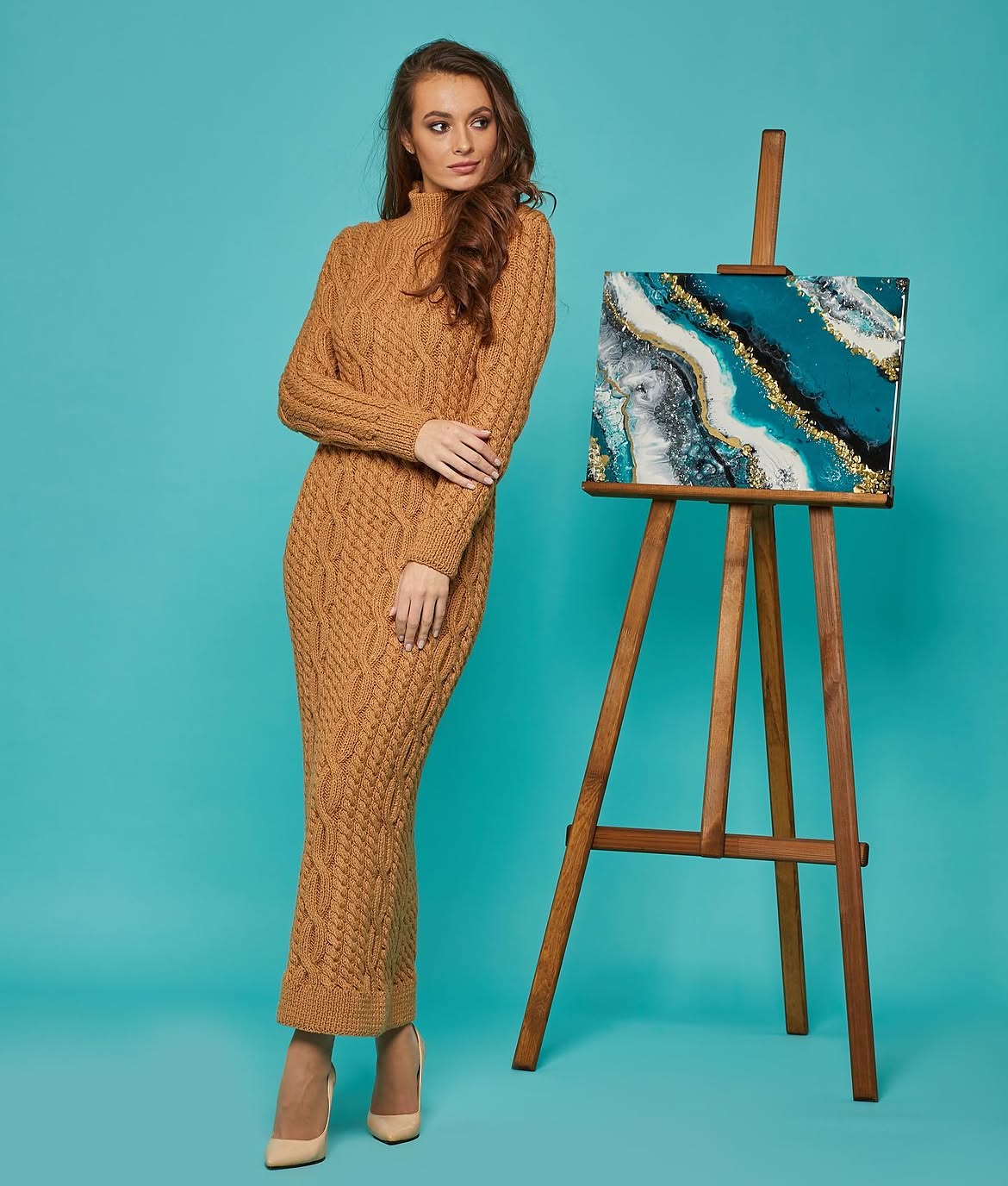 Cozy Cable Knit Maxi Dress And Nude Pumps