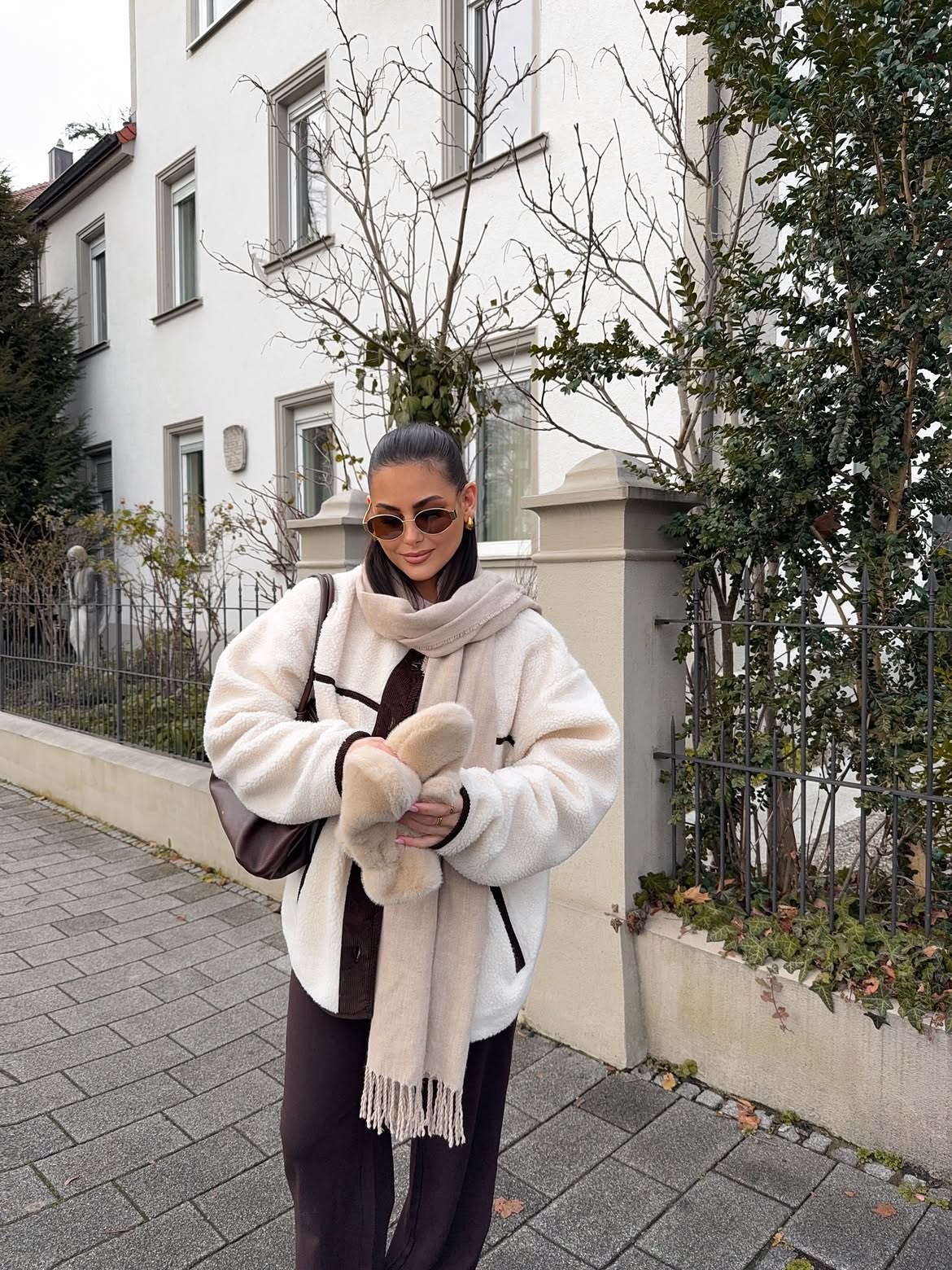 Cozy Cream Fleece Jacket And Brown Trousers