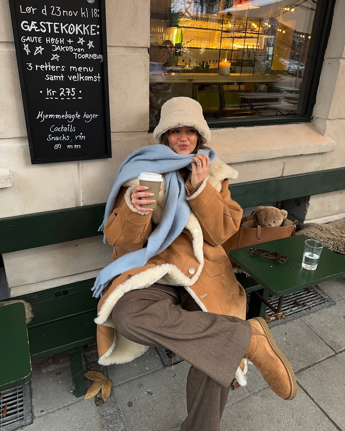 Cozy Shearling Coat And Scarf Winter Look
