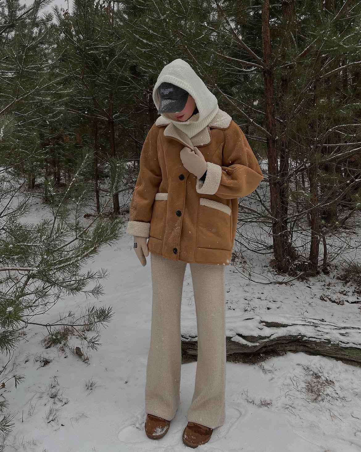 Cozy Shearling Jacket And Ribbed Knit Pants Winter Look
