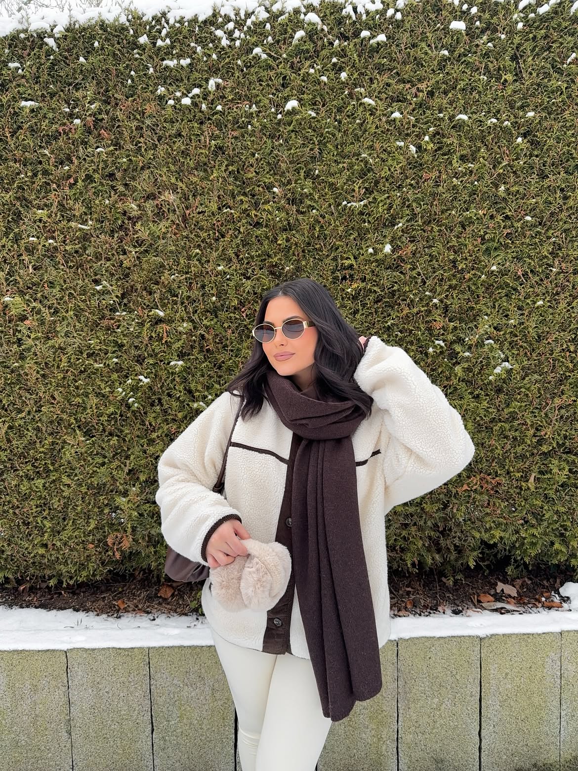 Cozy Sherpa Jacket And Knit Scarf Winter Look