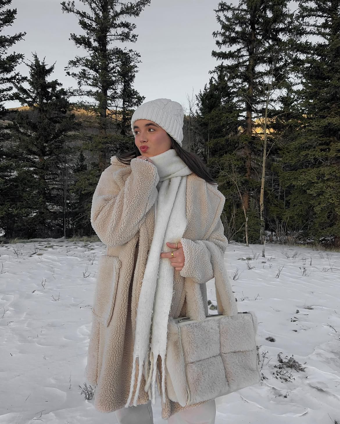 Cozy Teddy Coat And Chunky Knit Winter Ensemble