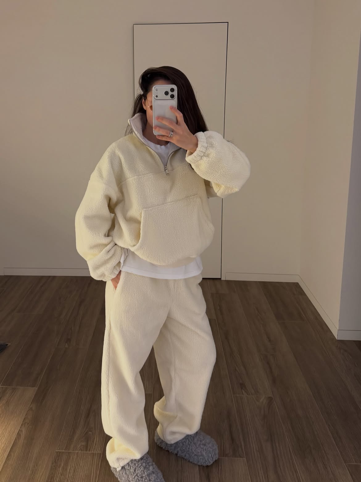 Cream Sherpa Half Zip Pullover And Matching Lounge Pants