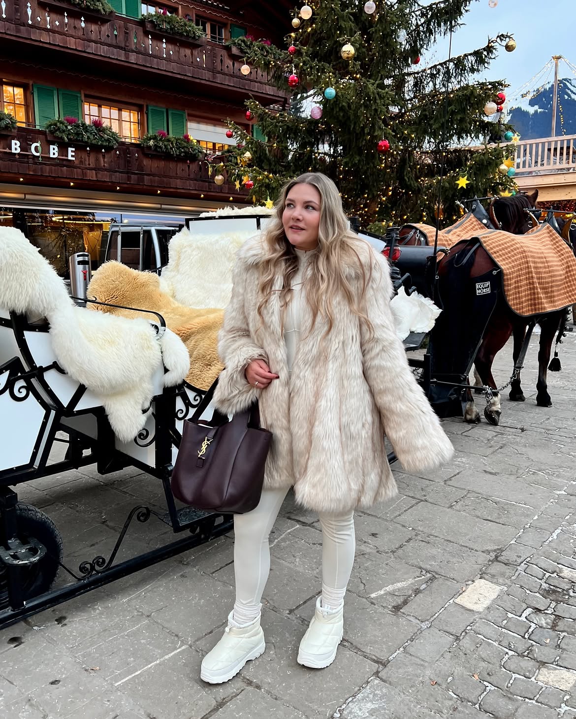 Creamy Faux Fur Coat Over Monochromatic Winter White