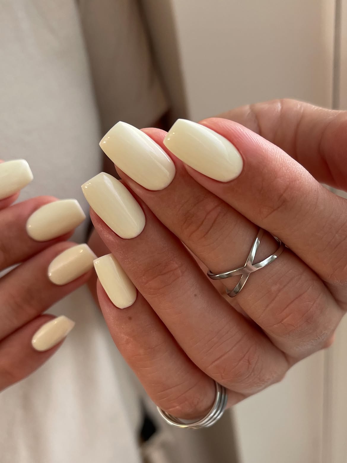 Creamy Milky White Medium Square Nails