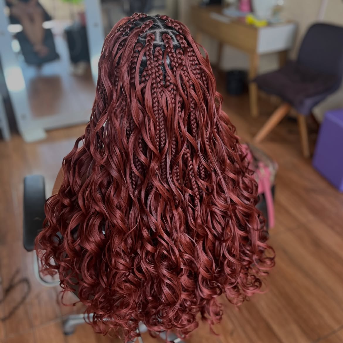 Crimson Curls With Box Braids Long