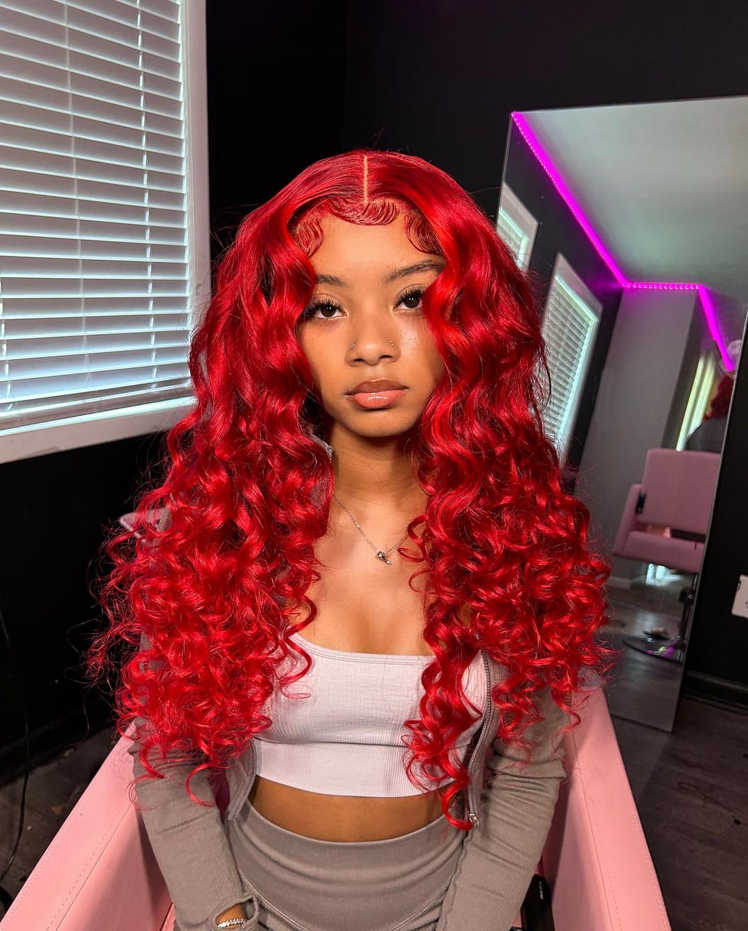 Crimson Curls With Face-Framing Tendrils