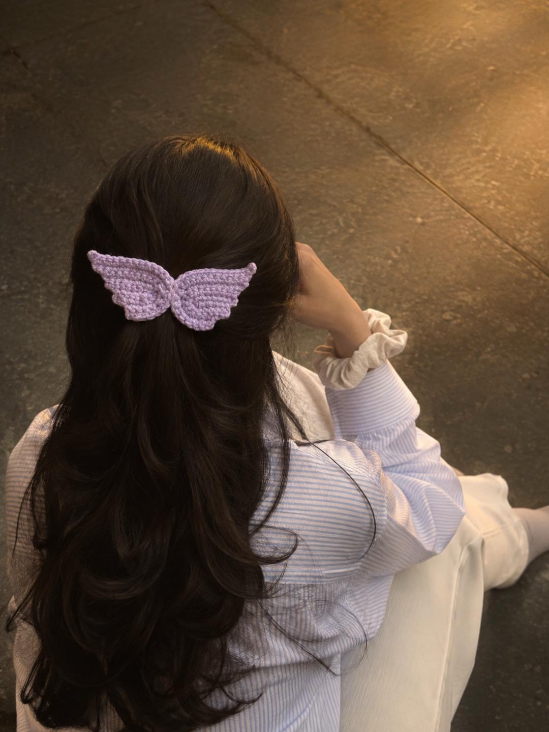 Crochet Butterfly Clip With Wavy Dark Hair