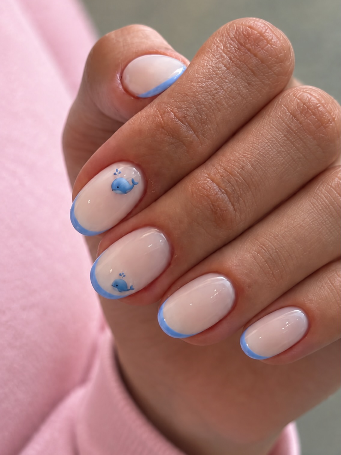 Cute Whale French Tip Oval Nails