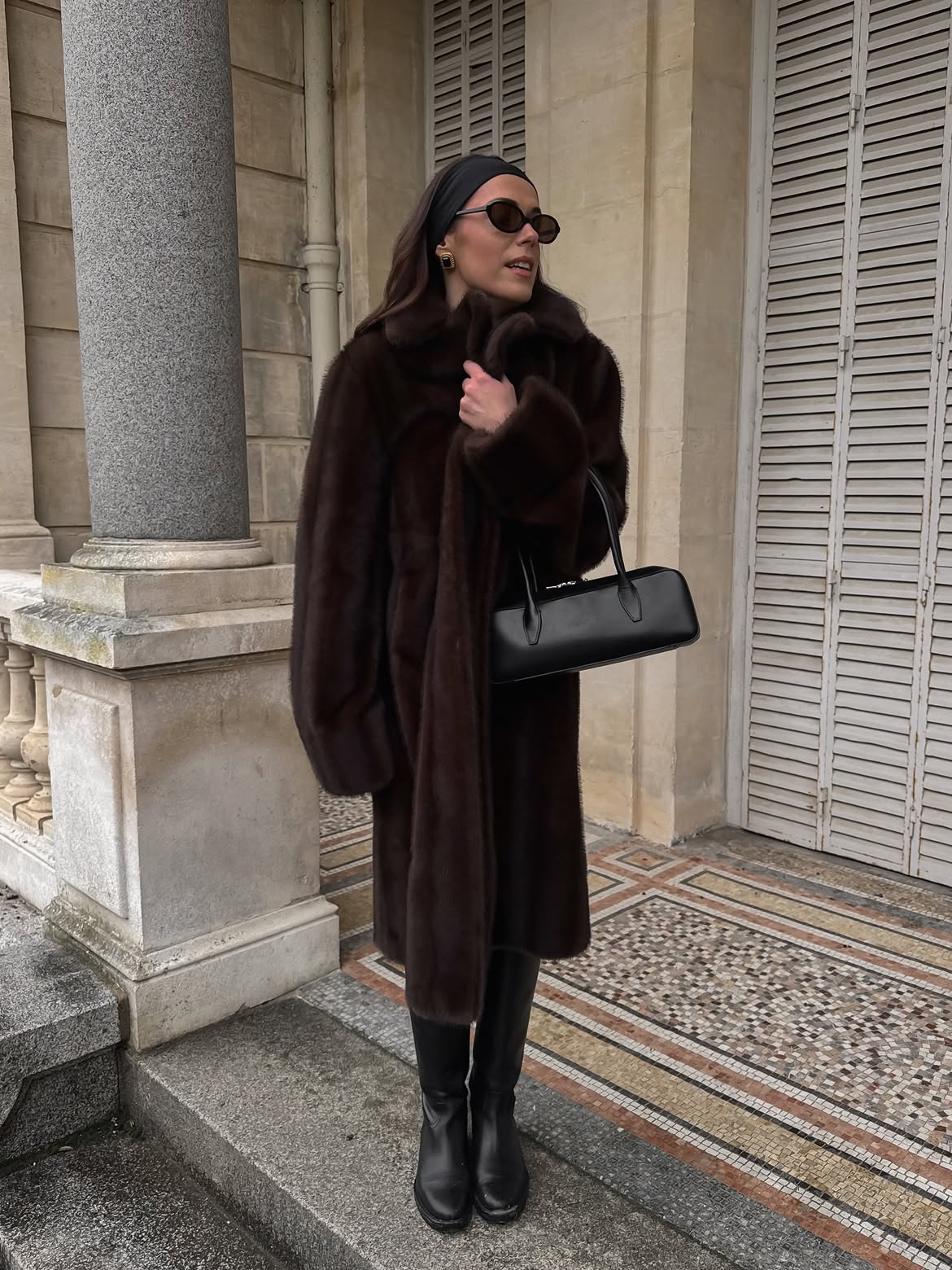 Dark Brown Faux Fur Coat And Tall Boots