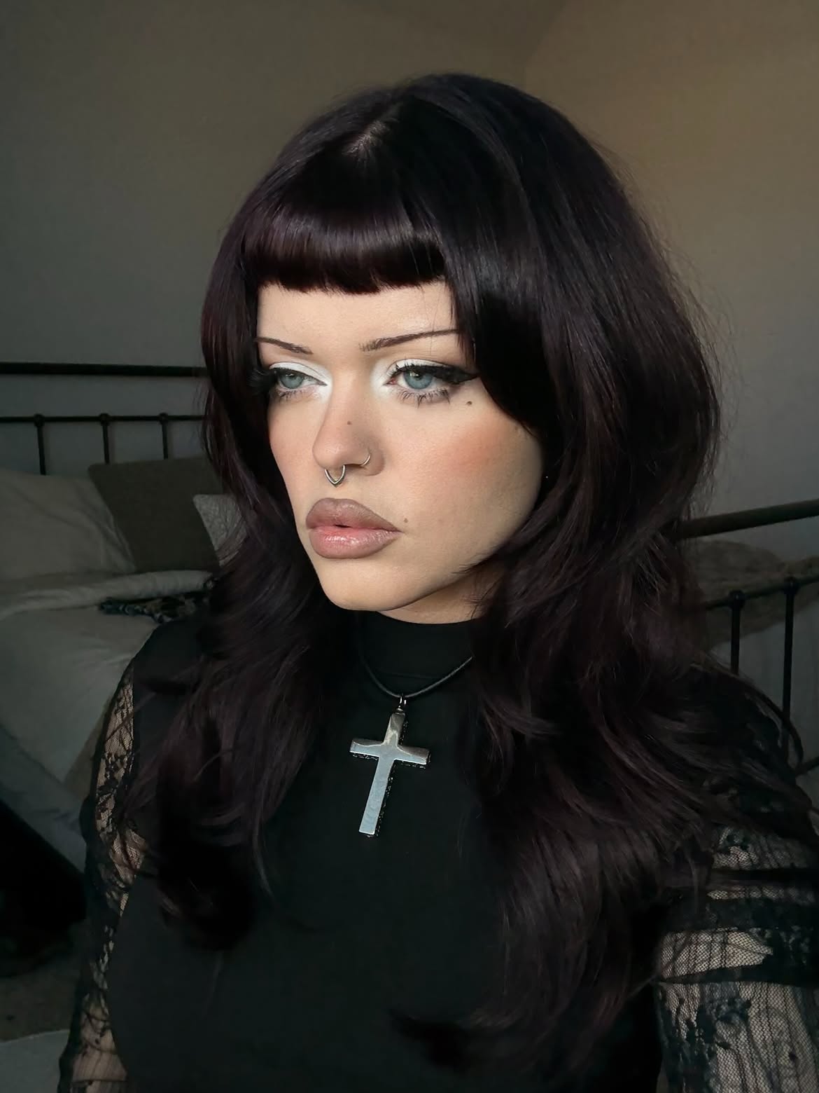 Dark Cherry Mullet With Baby Bangs