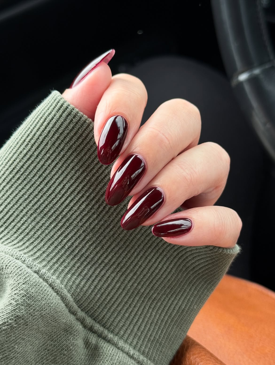 Deep Burgundy High Gloss Almond Nails