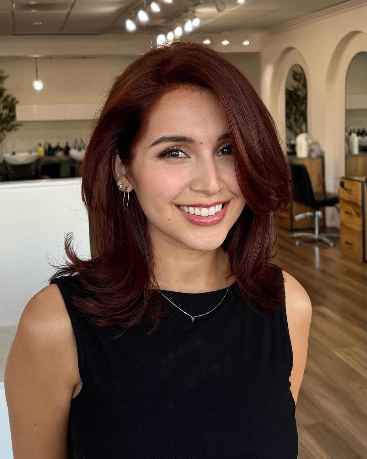 Deep Copper Auburn Bouncy Shoulder Length Layers