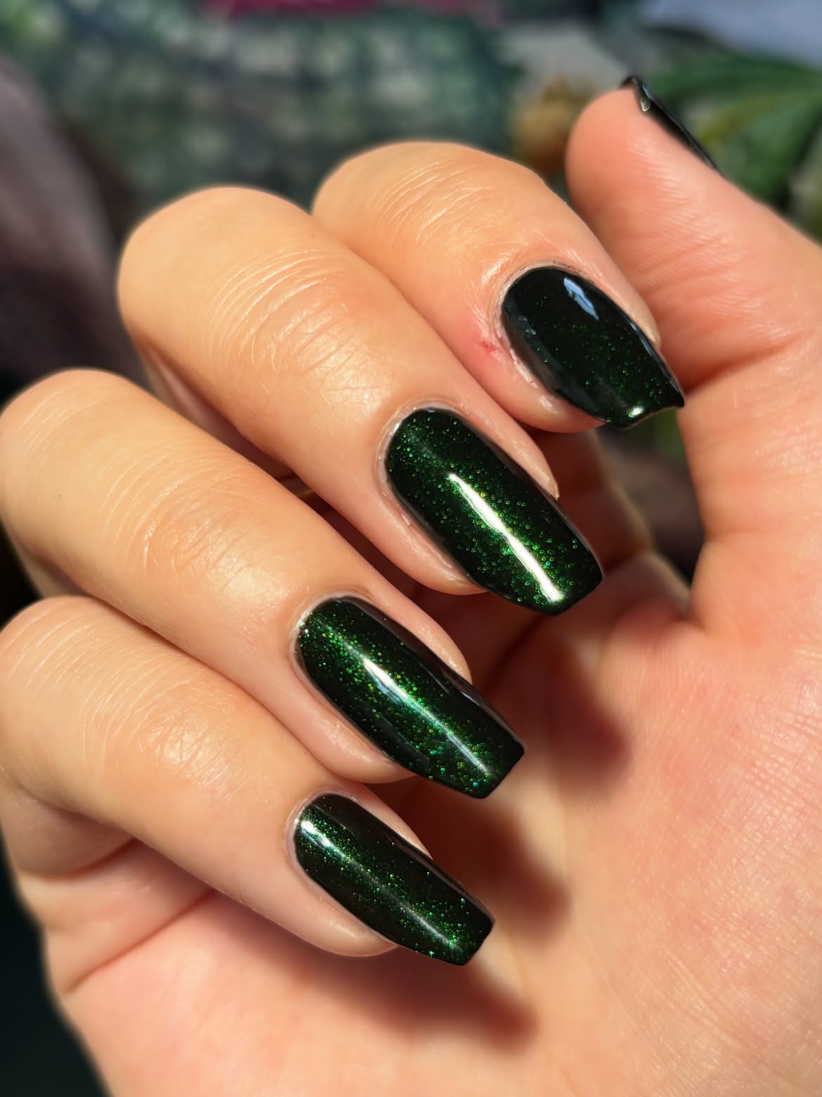 Deep Forest Green Shimmer Coffin Nails