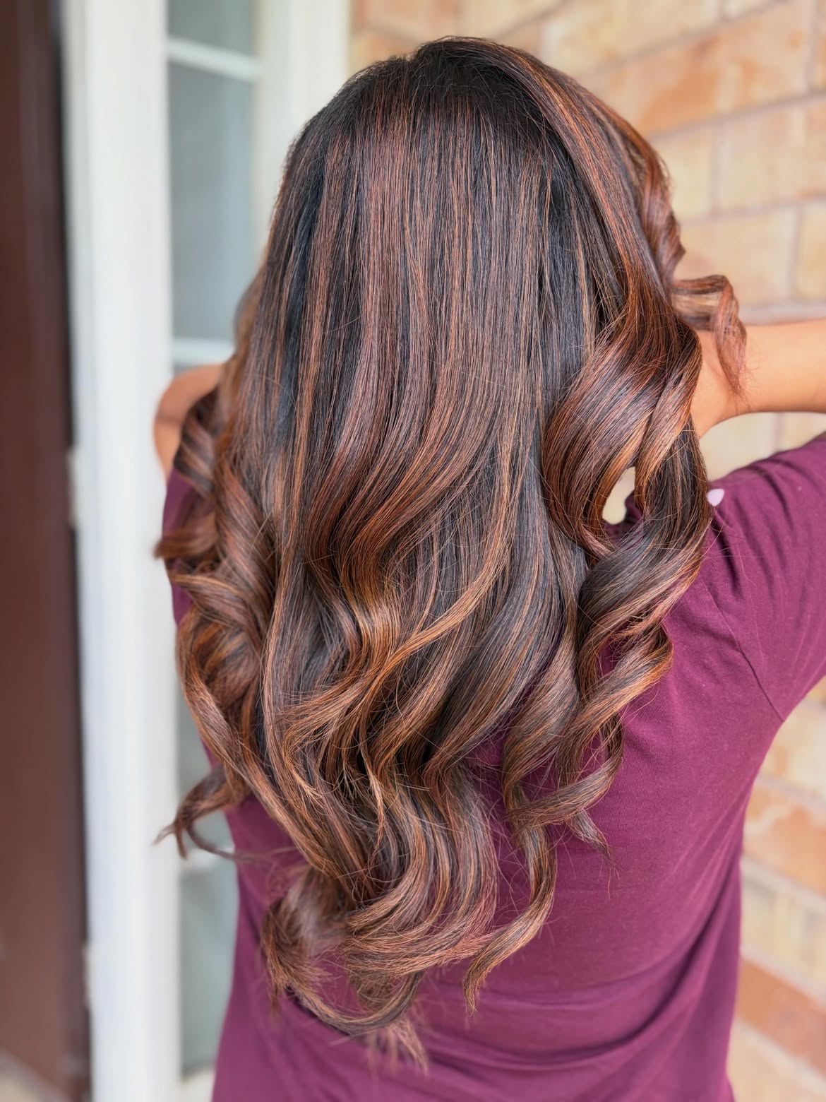 Dimensional Copper Highlights On Dark Brown Hair