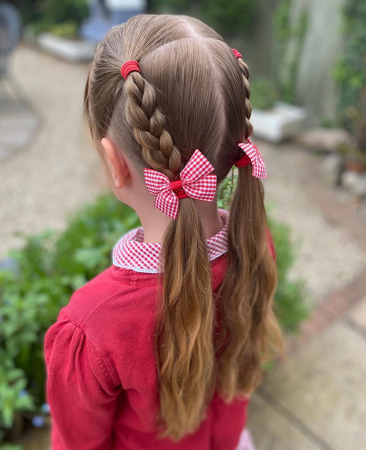 Double French Braid Pigtails With Gingham Bows