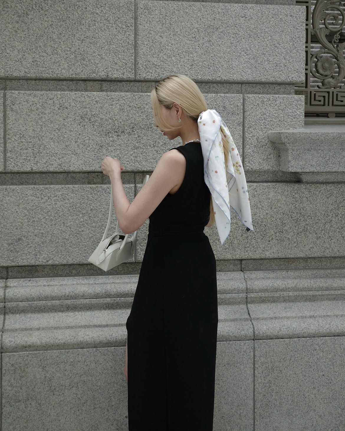 Effortless Blonde Ponytail With Chic Scarf