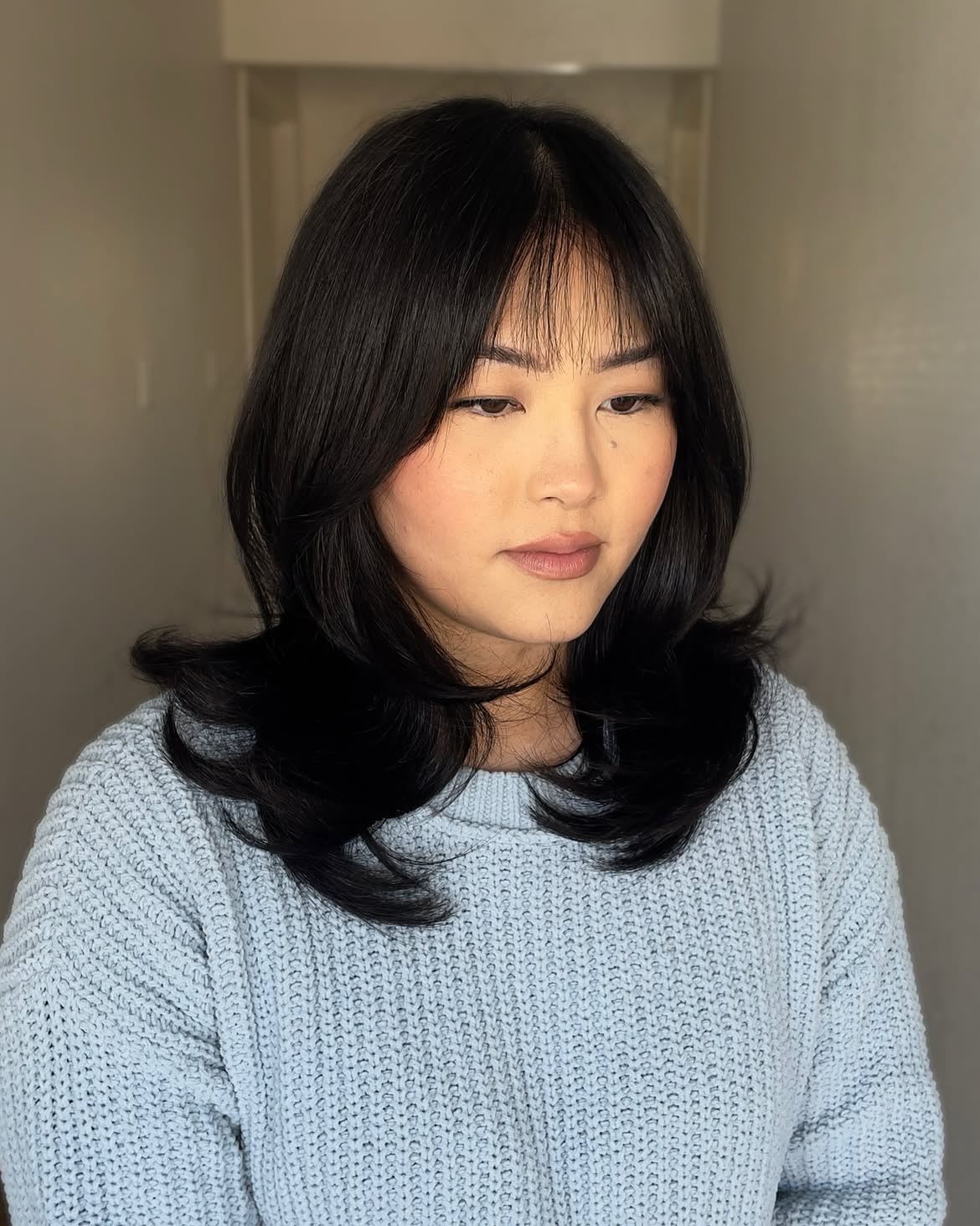 Effortless Layered Lob With Face-Framing Bangs