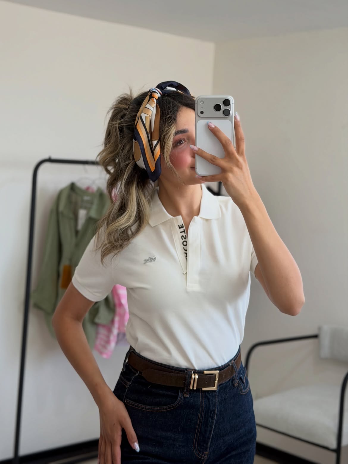 Effortless Ponytail With Chic Silk Scarf Accent