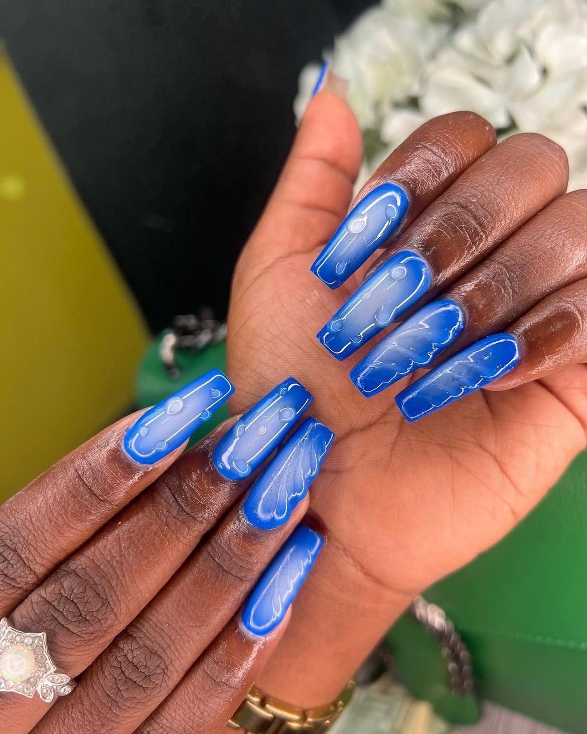 Electric Blue Gradient Aura French Tips